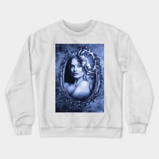 Blue flower girl filter portrait digital artwork Crewneck Sweatshirt